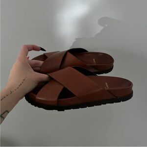 Saint Laurent Brown Leather Slide Sandals